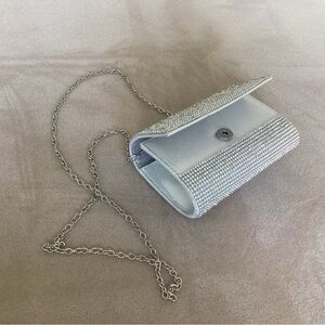 Cloutch or shoulder bag evening bag All Rhinestone silver detachable chain